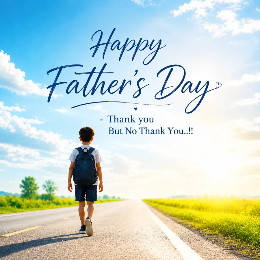 A boy with a school bag walking alone down an open road under a bright sky